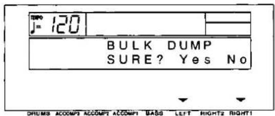 TIME J = 120 BULK DUMP SURE? Yes No DRUMB ACCOMP3 ACCOMP1 ACCOMP1 WASS LEFT RIGHT2 RIGHT1