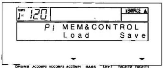 TEMP J= 120 MEMPAGE ▲ P1 MEM&CONTROL Load Save DRUMB ACCOMP1 ACCOMP2 ACCOMP1 MASS LEFT RIGHT2 RIGHT1