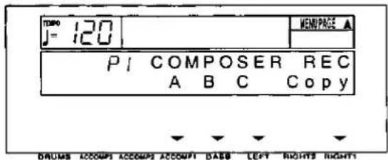 TIME J = 120 MENI PAGE A P I COMPOSER REC A B C Copy DRUMS ACCOMP1 ACCOMP2 ACCOMP1 DASS LEFT RIGHTS RIGHTS