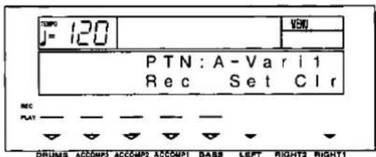 TEMP J= 120 VOUT PTN: A - Var i 1 Rec Set Cl r REC PLAT DRUMS ACCOMP3 ACCOMP2 ACCOMP1 BASS LEFT RIGHT2 RIGHT1