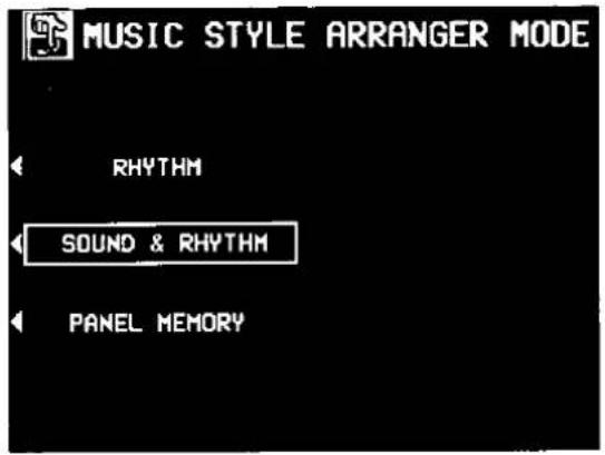 MUSIC STYLE ARRANGER MODE RHYTHM SOUND & RHYTHM PANEL MEMORY