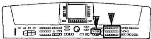 Diagram of a control panel with labeled buttons and display screen, showing status indicators and function keys