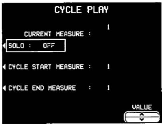 CYCLE PLAY CURRENT MEASURE : 1 SOLO : OFF CYCLE START MEASURE : 1 CYCLE END MEASURE : 1 VALUE