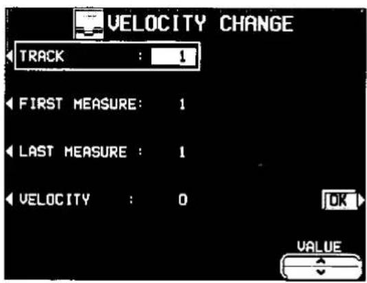 VELOCITY CHANGE TRACK : 1 FIRST MEASURE: 1 LAST MEASURE : 1 VELOCITY : 0 OK VALUE