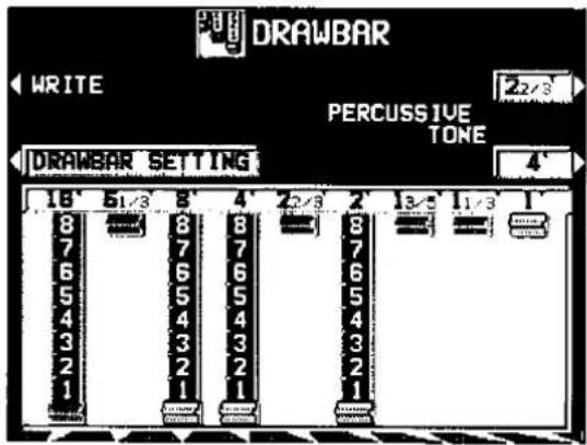 DRAWBAR WRITE 22/3 PERCUSSIVE TONE DRAWBAR SETTING 18 51/3 8 4 22/3 2 13/5 11/3 1 8 7 6 5 4 3 2 8 7 6 5 4 3 2 1 1 1 1