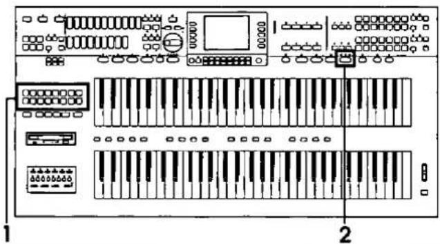 Diagram of an electronic device with labeled parts, showing front panel and internal keyboard layout