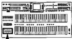 Scanned diagram of a computer interface with labeled buttons and keyboard layout