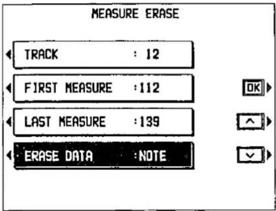 MEASURE ERASE TRACK : 12 FIRST MEASURE :112 LAST MEASURE :139 ERASE DATA :NOTE