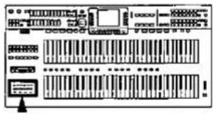 Diagram of a computer interface with labeled buttons and barcode bars, likely representing a basic computer system.