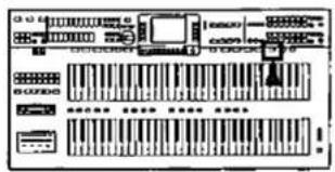 Scanned image of an electronic device interface with labeled buttons and a barcode pattern