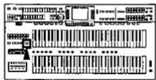 Scanned image of a music player interface with multiple track controls and keyboard layout
