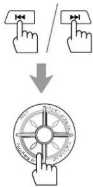 Diagram showing hand press application and compass tool interface with directional arrows and a circular dial indicator