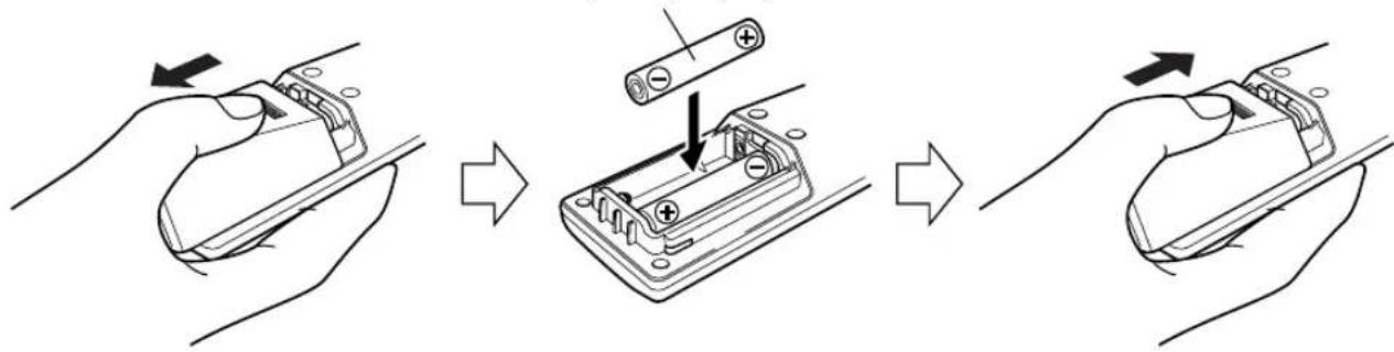 Diagram illustrating the step-by-step installation of a battery component, showing hand positioning and disassembly.