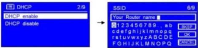 DHCP 2/9 Activer DHCP Désactiver DHCP → SSID 6/9 Nom de votre routeur 0123456789, ab cdefghijklmnopq rstuvwxyzABCDE FGHIJKLMNOPQ IGNORER OK ANNULER
