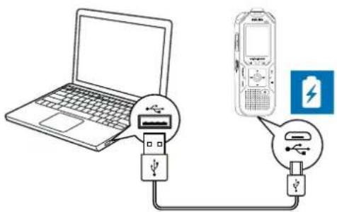 Diagram showing connections between a laptop, a mobile phone, and a battery with USB and plug symbols