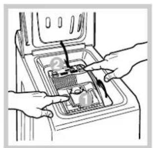 Illustration of hands installing or adjusting a device into a container (no text or symbols visible)