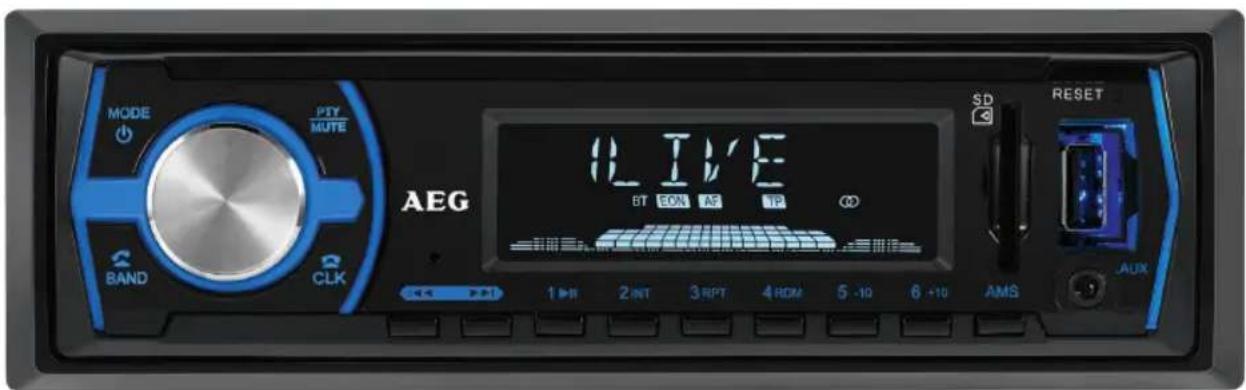 MODE PTY MUTE AEG BAND CLK 1 INT 2 INT 3 RPT 4 ROM 5 -10 6 -10 AMS SD RESET ALK