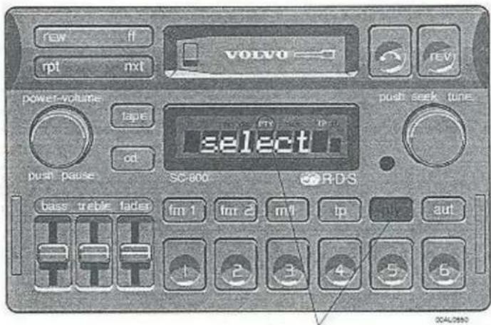 rew ff rpt nxt VOLVO REV power-voltage tape id push pause select SC-800 RDS push seek tune bass treble fades fm 1 fm 2 m1 lp aut 1 2 3 4 5 6 00AL0800