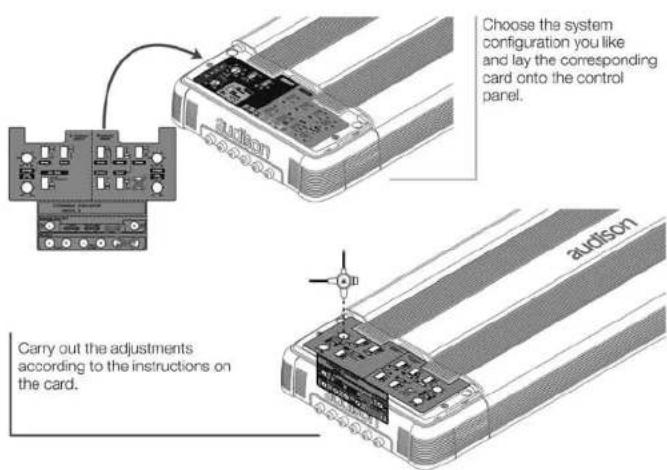 Choose the system configuration you like and lay the corresponding card onto the control panel. Carry out the adjustments according to the instructions on the card.