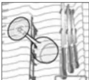 Illustration of a magnifying glass over a wooden post with a close-up of the blade (no text or symbols)