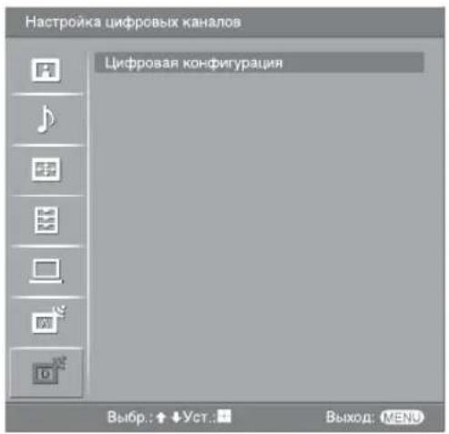 Настройка цифровых каналов Цифровая конфигурация Выбр.: ↑ ↓Уст.: ■ Выход: MENU