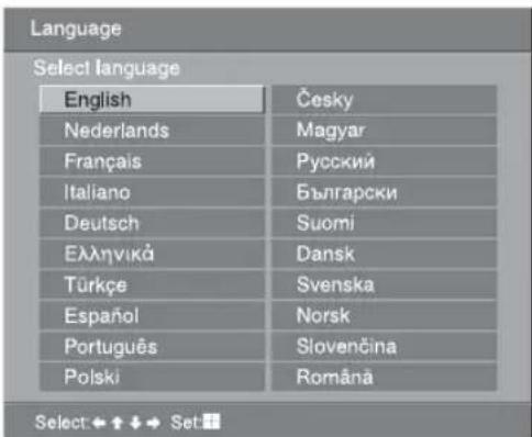 Taal Selecteer taal English Cesky Nederlands Magyar Français Rусский Italiano Български Deutsch Suomi Еллэнvikå Dansk Türkçe Svenska Español Norsk Português Slovenčina Polski Română Selecteer:←↑↓→Set