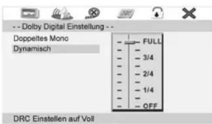 -- Dolby Digital Einstellung -- Doppeltes Mono Dynamisch FULL 3/4 2/4 1/4 OFF DRC Einstellen auf Voll