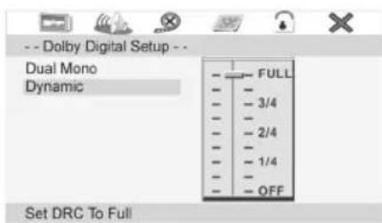 -- Dolby Digital Setup -- Dual Mono Dynamic FULL 3/4 2/4 1/4 OFF Set DRC To Full