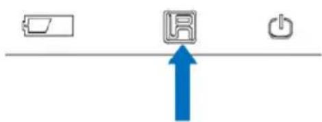 Simple diagram with battery, printer, and power button symbols on a horizontal line (no text or labels)