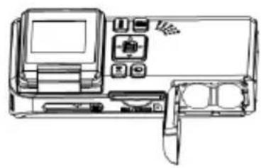 Line drawing of a device interior with control panel and buttons (no text or symbols)