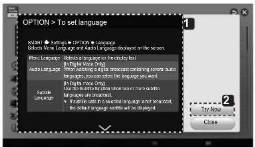 OPTION > To set language SMART ▲ Savings ● OPTION ● Language Selects Name Language and Audio Language displayed on the screen. Menu Language Audio Language Subtitle Language Selects a language for the checkbox text [In Digital Movie Only] When watching a digital broadcast containing secondary audio…