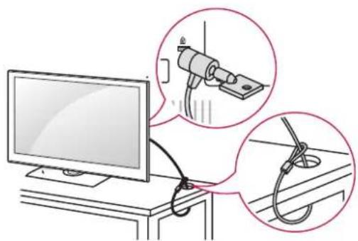 Illustration of a computer monitor connected to a cable with two magnified insets showing mechanical components (no text or symbols)