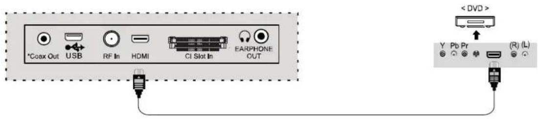 *Coax Out USB RF In HDMI CI Slot In EARPHONE OUT < DVD > Y Pb Pr (Rj (L)