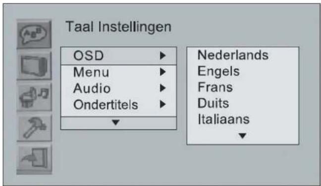 Taal Instellingen OSD ▶ Menu ▶ Audio ▶ Ondertitels ▶ Nederlands Engels Frans Duits Italiaans