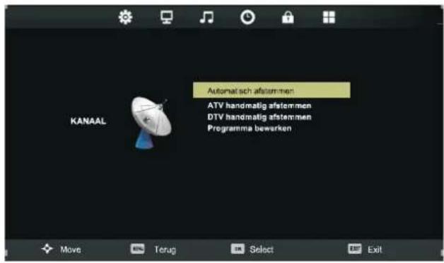 KANAAL Automatisch afstemmen ATV handmatig afstemmen DTV handmatig afstemmen Programma bewerken