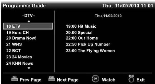 Programme Guide Thu, 11/02/2010 11:01 -DTV- 18 ETV, 19 Euro CH, 20 Drama Now!, 21 WNS, 22 BCT, 23 24 Movies, 24 KHN News. Thu, 11/02/2010: 19:00 Hit Music, 20:00 Special, 22:00 Our Home, 22:50 Pick Up Number, 23:00 The Flying Women. Prev Page Next Page Watch Exit