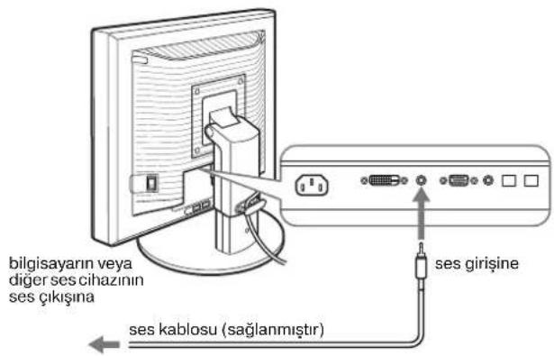bilgisayarın veya diğer ses cihazının ses çıkışına, ses kablosu (sağlanmıştır), ses girişine