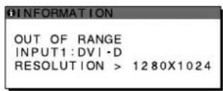 OUT OF RANGE INPUT1:DVI·D RESOLUTION > 1280X1024