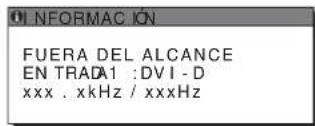 INFORMACIÓN FUERA DEL ALCANCE ENTRADA 1: DVI-D xxx.x kHz / xxx Hz
