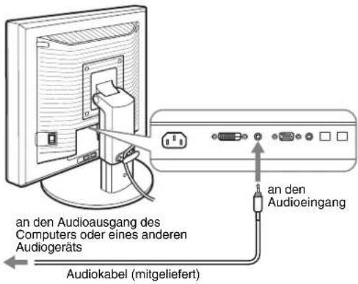 an den Audioausgang des Computers oder eines anderen Audiogeräts an den Audioeingang Audiokabel (mitgeliefert)