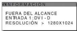 INFORMACIÓN FUERA DEL ALCANCE ENTRADA 1: DVI-D RESOLUCIÓN > 1280X1024