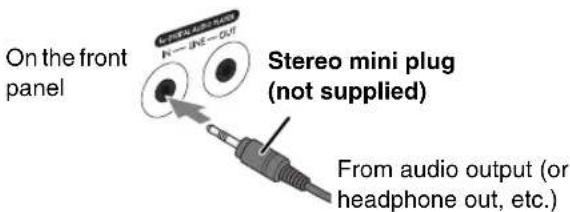 On the front panel, Stereo mini plug (not supplied), From audio output (or headphone out, etc.)