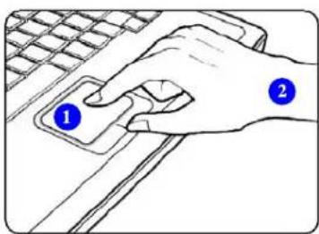 Diagram showing a hand pressing a keyboard with two labeled buttons (1 and 2) indicating specific positions.