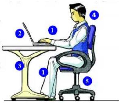 Illustration of a person sitting at a desk using a laptop, numbered 1 to 5 indicating different positions or roles.
