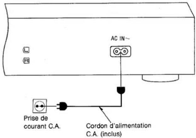 Prise de courant C.A. AC IN~ Cordon d'alimentation C.A. (inclus)