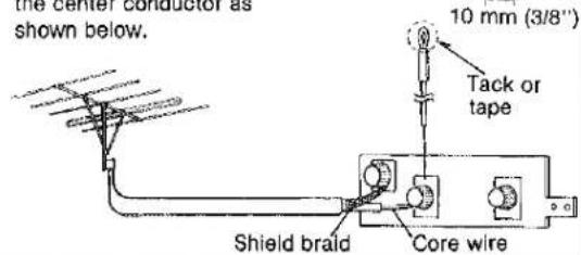 the center conductor as shown below. 10 mm (3/8") Tack or tape Shield braid Core wire