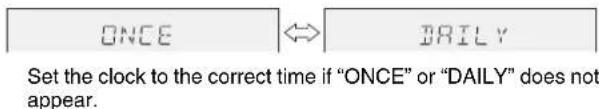 ONCE ⇔ DAILY Set the clock to the correct time if "ONCE" or "DAILY" does not appear.