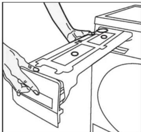 Line drawing of hands installing or adjusting a mechanical component on a machine.