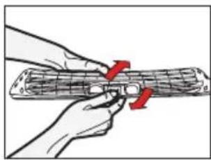 Illustration of hands holding a cylindrical object with red arrows indicating direction (no text or symbols).