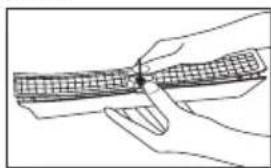 Line drawing of a hand holding a textured object.